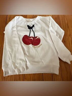 White Kids Sweatshirt with Red Cherry Graphic